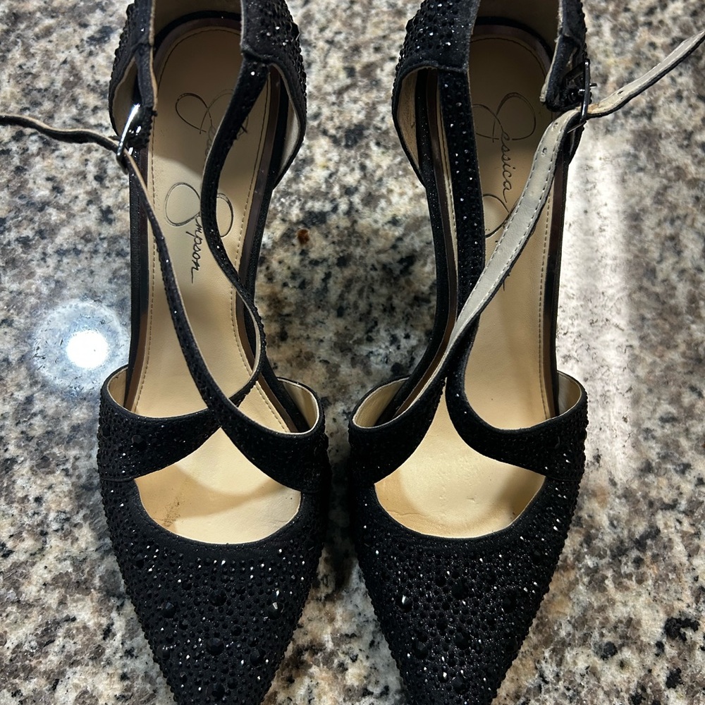 Jessica Simpson Black Heels with Rhinestones